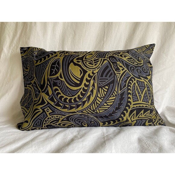 Black, Blue, & Olive Green Polynesian Motif Pillowcase | Handmade | 100% Cotton - Picture 1 of 4